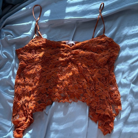 Orange Velvet Lace Top - Picture 1 of 3